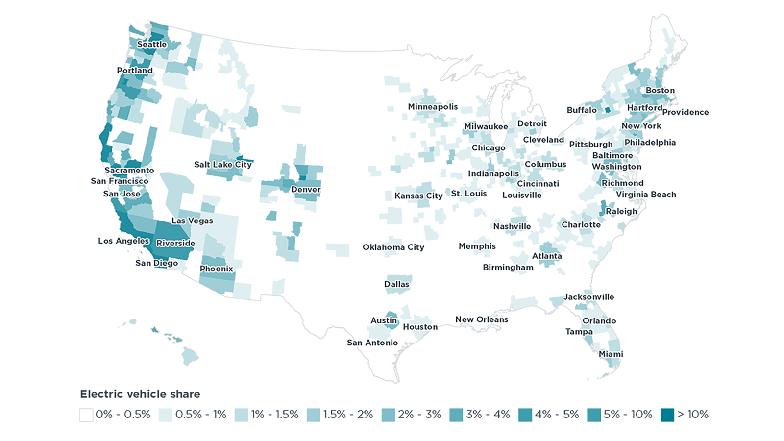 US cities map EV surge
