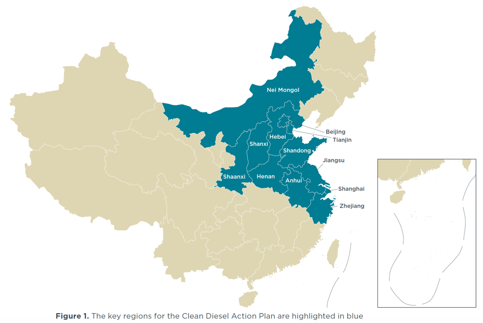 Map of key regions for Chinese Clean Diesel Action Plan