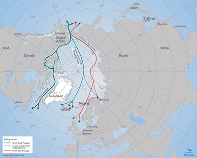 Arctic shipping routes map, arcticportal.org