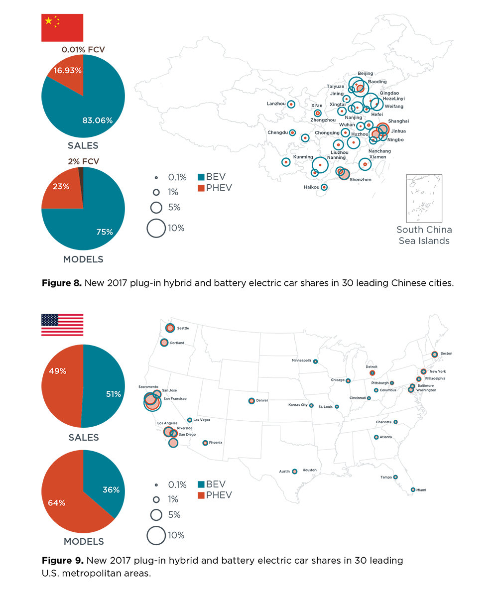 Map comparing US and China EV markets
