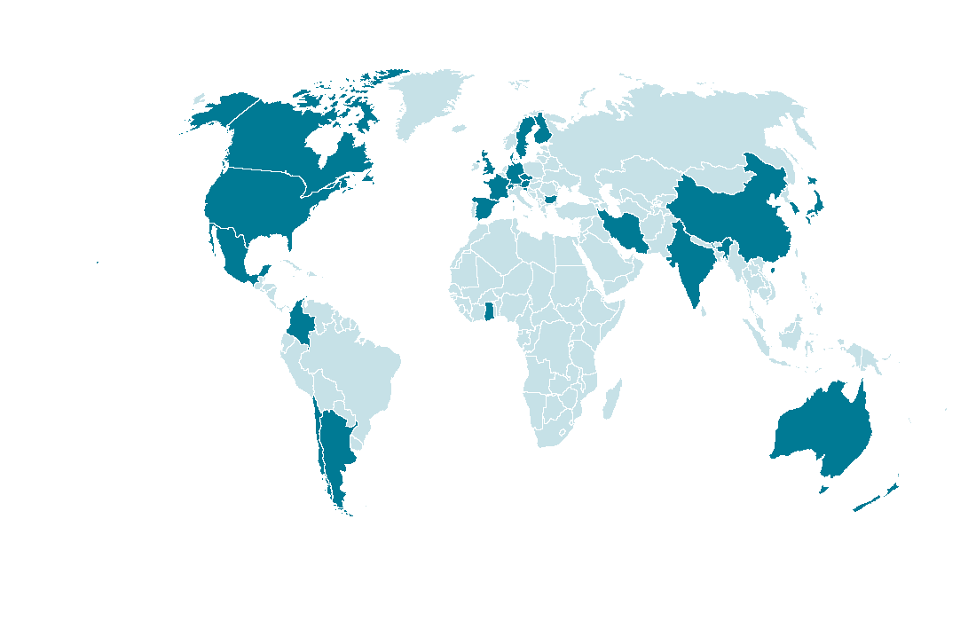 Countries where remote sensing has been used since 2010 in dark blue.