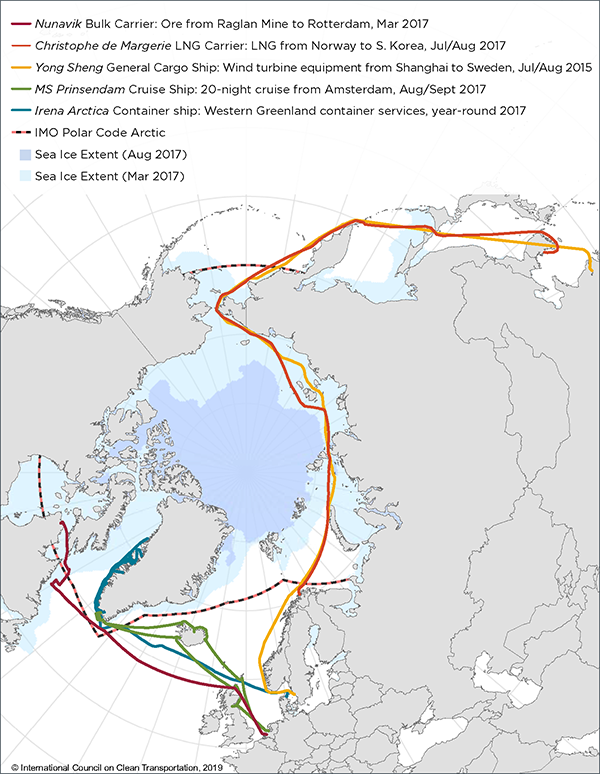 Five Arctic shipping case study routes