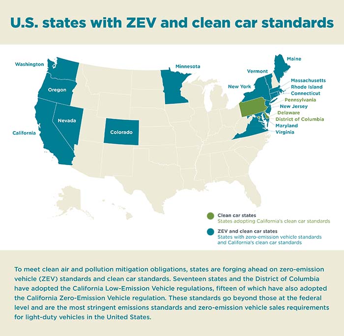 U.S. states with ZEV and clean car standards