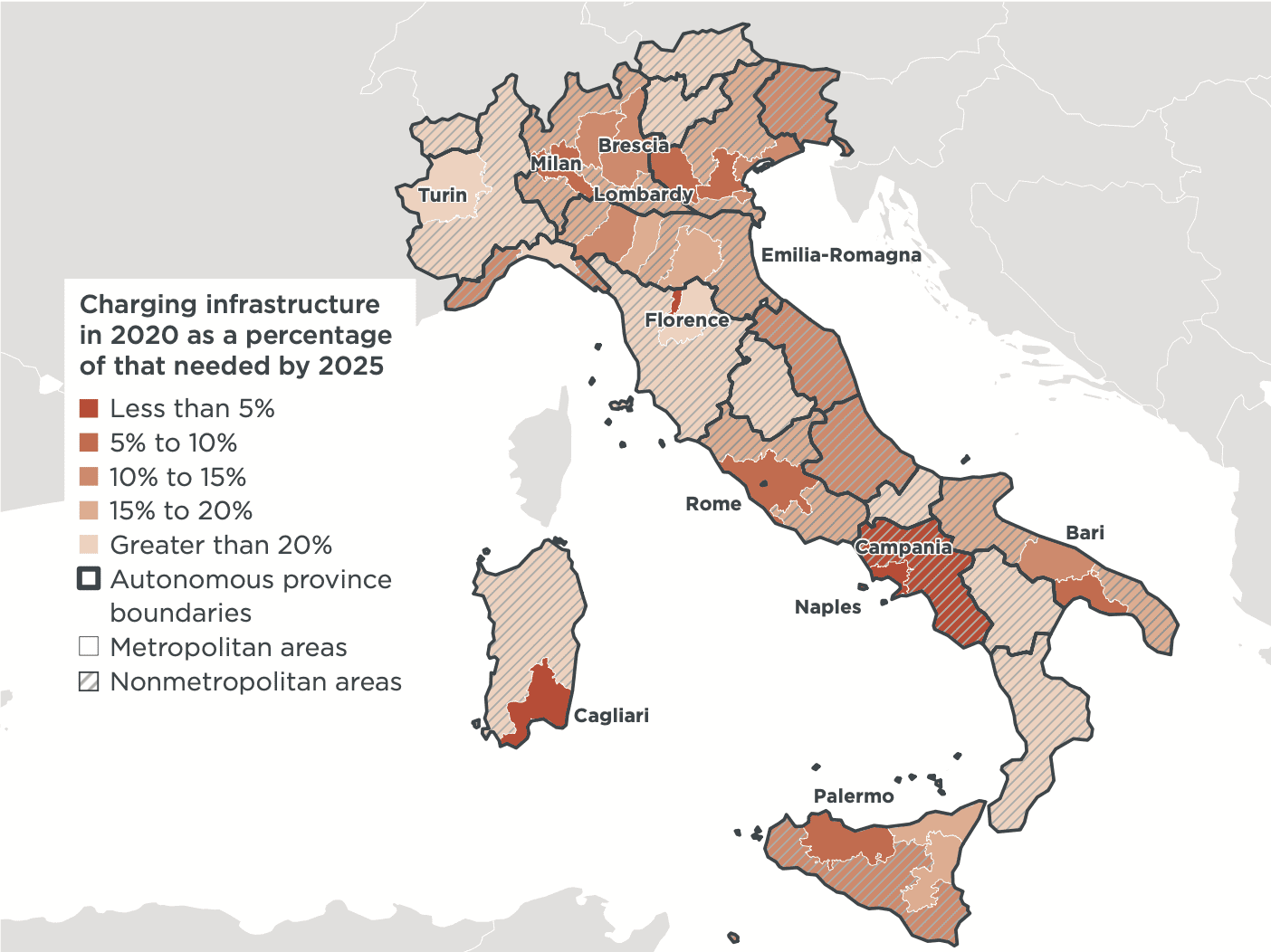 map of Italy showing charging infrastructure