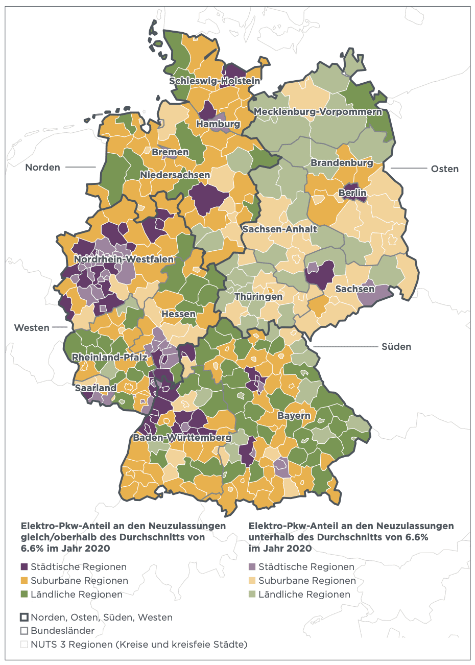 Map showing battery electric vehicle uptake in Germany