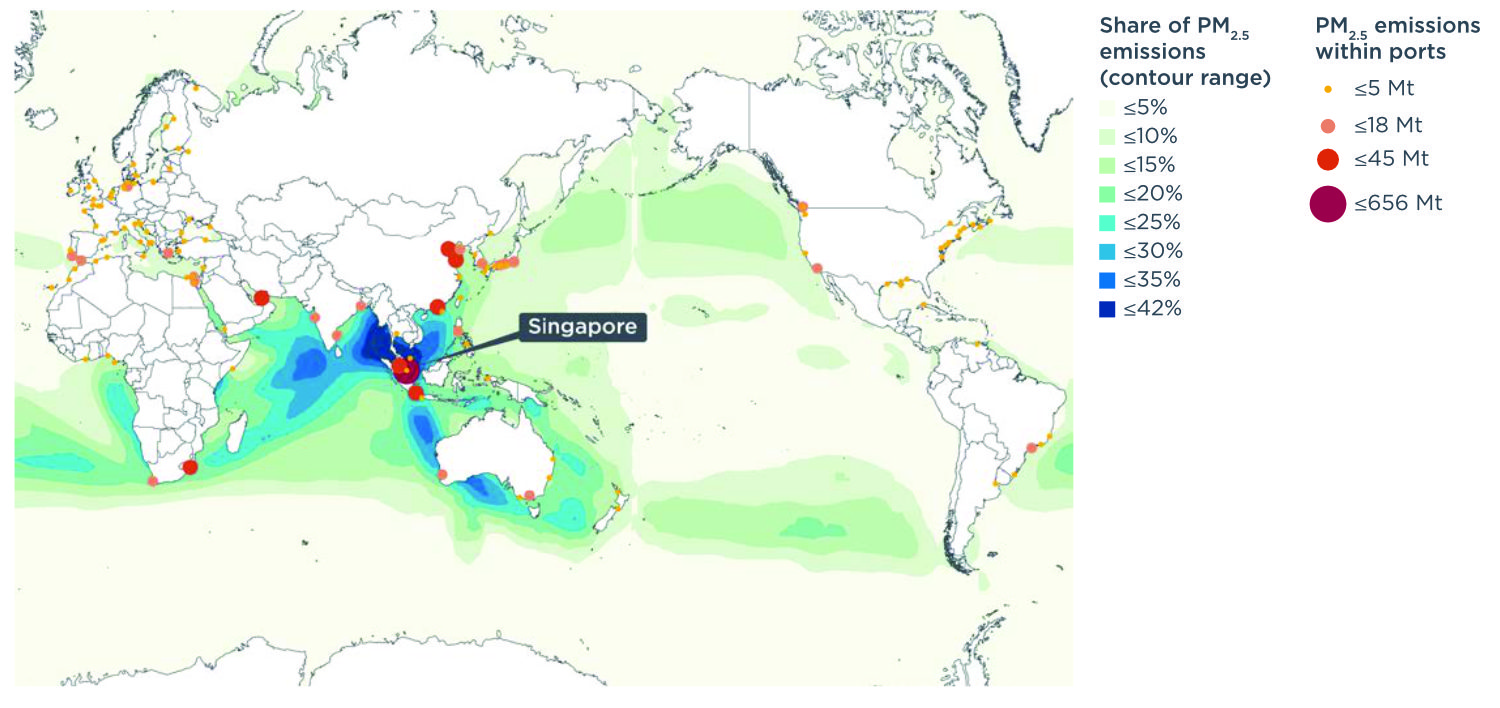 global map of PM emissions from marine fuel sold in Singapore
