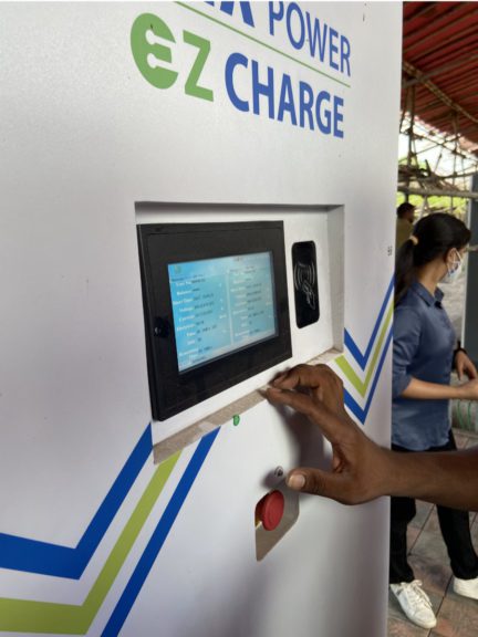 The screen display of an EV charger in Mumbai, India.