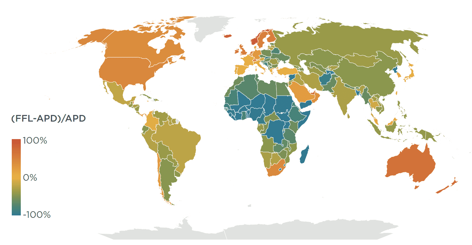 world map showing incidence of tax burden of a frequent flying levy