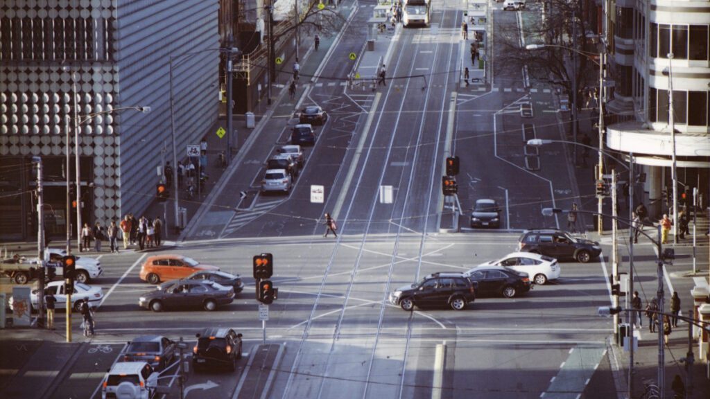 cars at an intersection in Melbourne, Australia