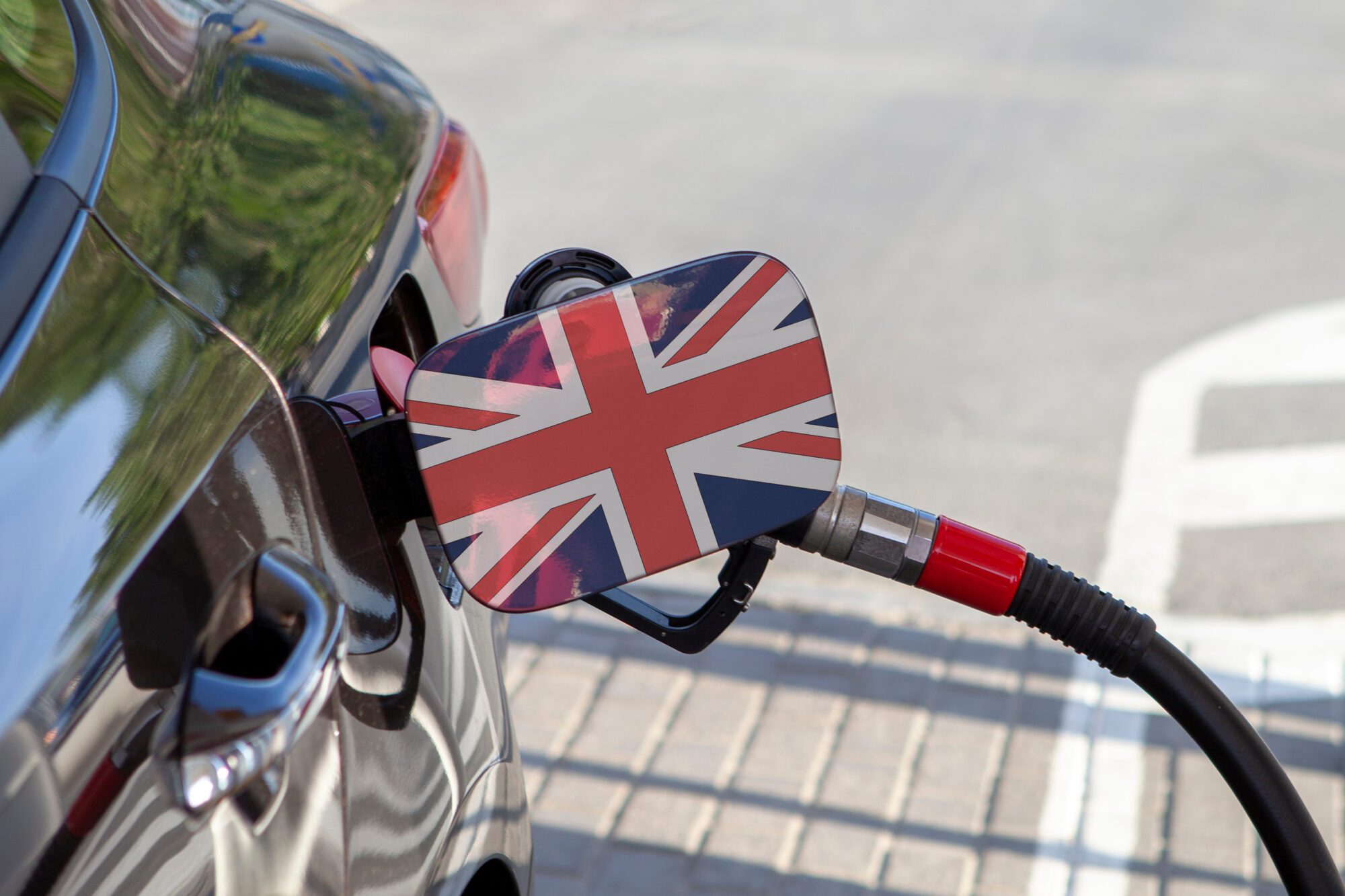 Flag,Of,United,Kingdom,On,The,Car's,Fuel,Tank,Filler