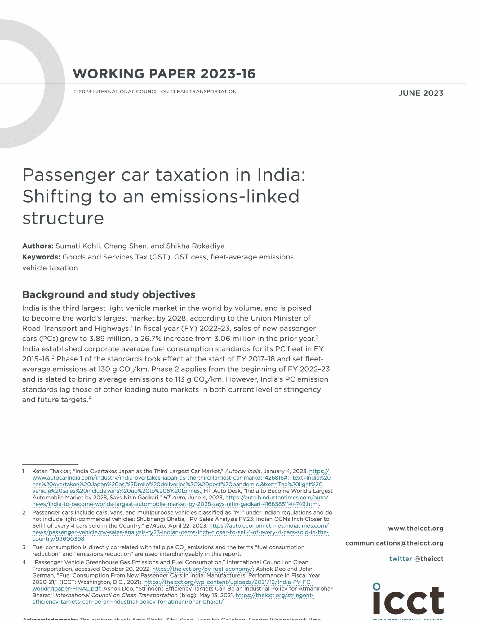 Passenger car taxation in India: Shifting to an emissions-linked structure
